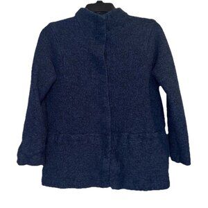 PURE JILL Women’s Blue Wool Blend Snap Front Coat Jacket Sz Petite Small